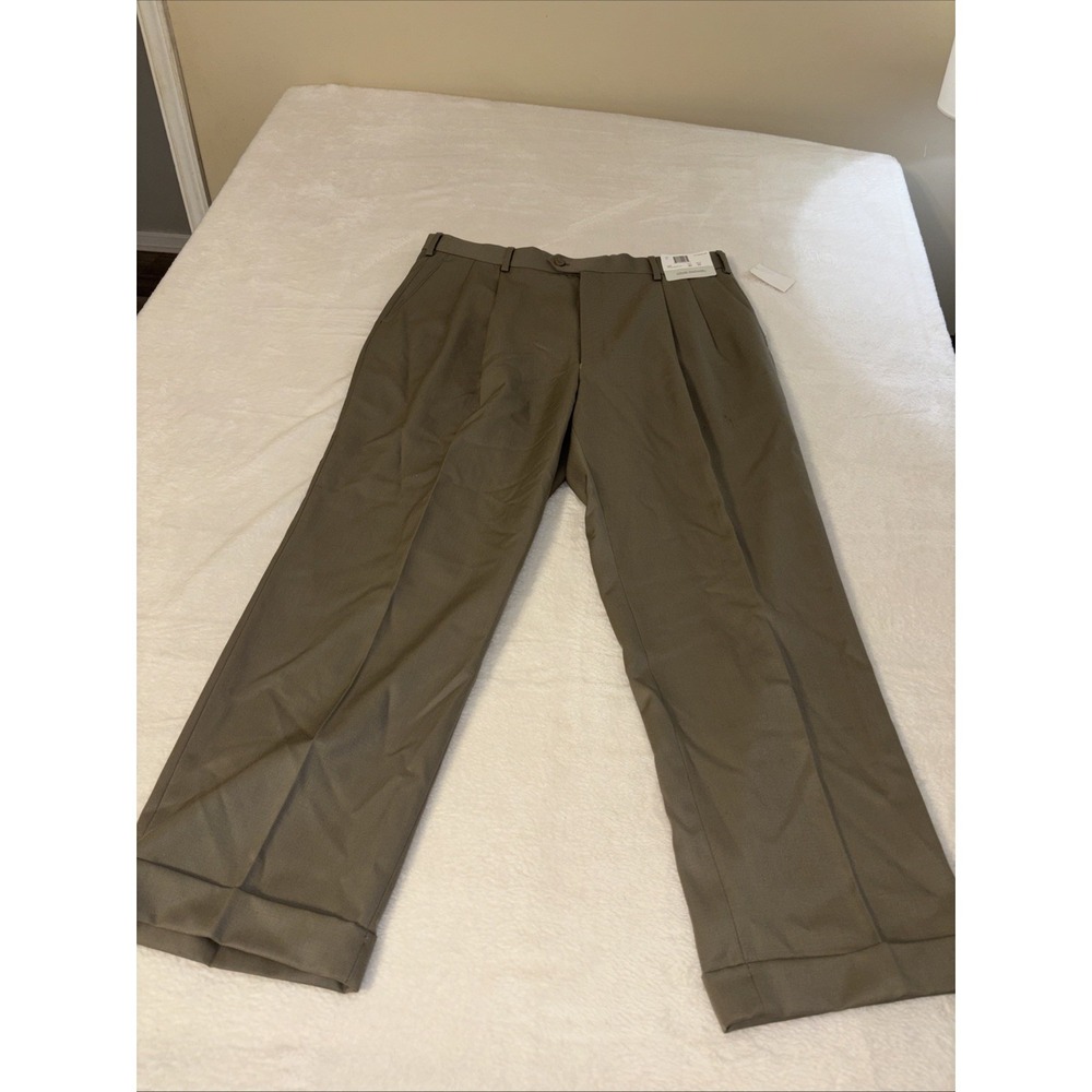 Louis Raphael Tailored 40x30 Khaki Wool Dress Pants Pleated NWT Cuffed